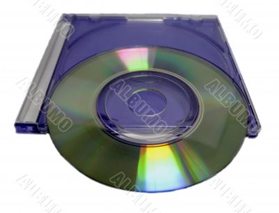 Compact disc in blue clear case isolated on the white background