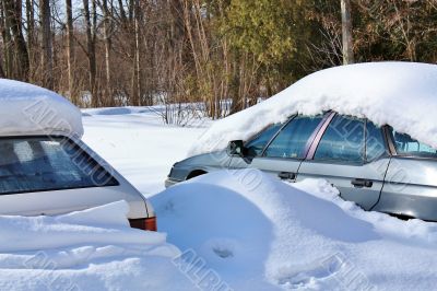 black car and morning snow