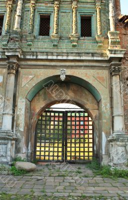 monastery tower  with windows and gate