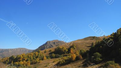 Autumn and caucasus mountains. Season landscape