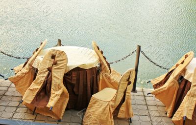 Tables and chears in the outdoor restaurant