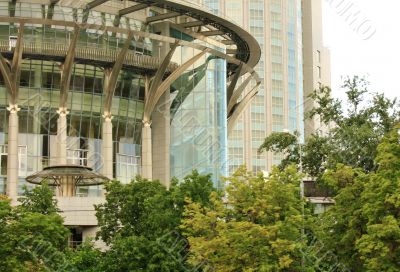 Architectural structures in the modern style of glass and steel 