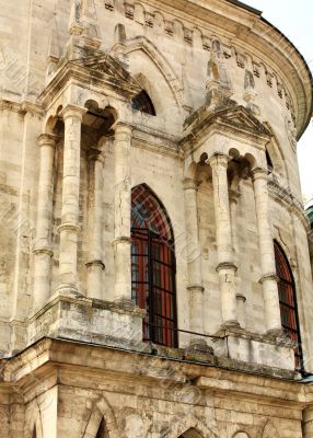 Wall of the white stone gothic church