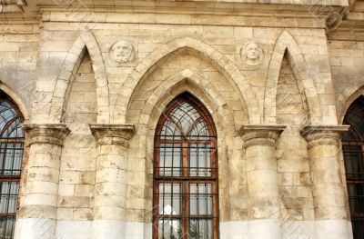 Wall of the white stone gothic church