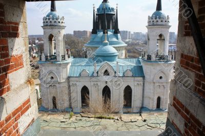 Top of the white stone gothic church