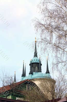 Top of the white stone gothic church