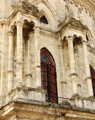 Wall of the white stone gothic church