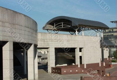 Architectural structures in the modern style of concrete