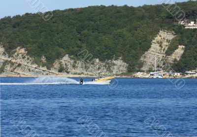 Water-skiing on the beach