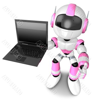 Pink Robot to promote notebook. 3D Robot Character