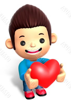 A Man Grasp a Heart. 3D Children Character