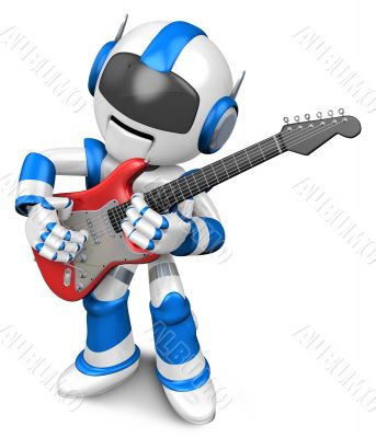Blue robot to play the electric guitar. 3D Robot Character