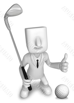 Golf Game Promotion Business Man. 3D Salesmen Character 