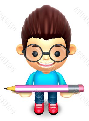 Lift up the glasses children Big pencil. 3D Kids Character