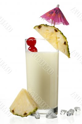 view of pineapple milkshake decorated with slice
