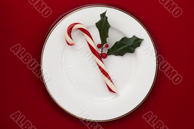 candy cane on a white plate 