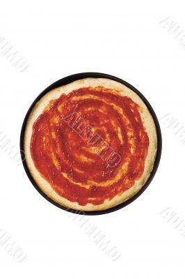 pizza dough with tomato sauce