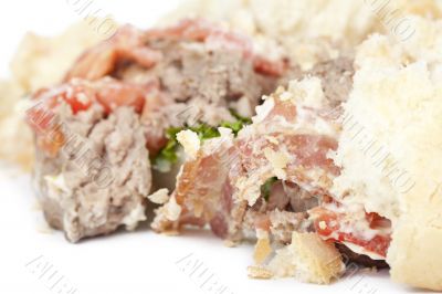 crushed hamburger closeup