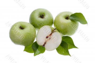 top view of green apples on white