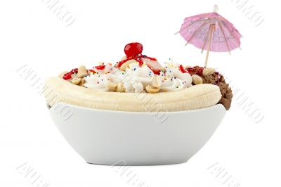 banana spit on in white bowl