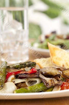 grilled vegetables in plate close up