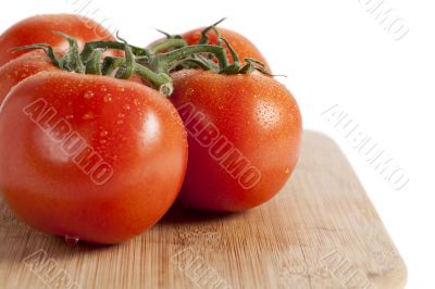 fresh tomato in wooden plate
