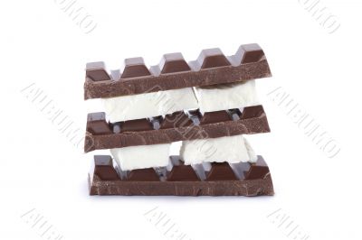 stack of white and brown chocolate