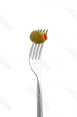  olive fruit on fork