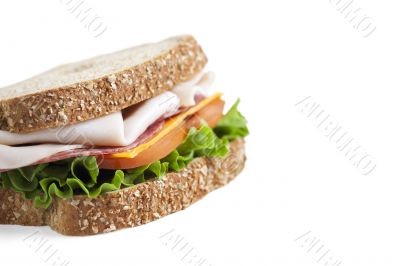 ham sandwich on white