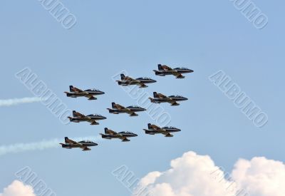 Demonstrative performance of Italian aerobatic team at the air s