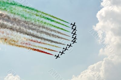 Demonstrative performance of Italian aerobatic team at the air s