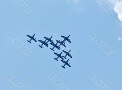 Demonstrative performance of Italian aerobatic team at the air s