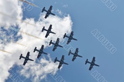 Demonstrative performance of Italian aerobatic team at the air s