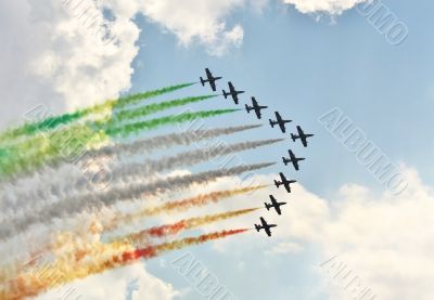 Demonstrative performance of Italian aerobatic team at the air s