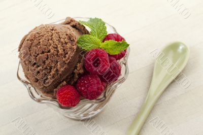 chocolate ice cream with raspberry