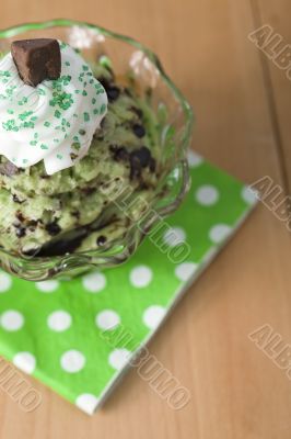 mint ice cream with chocolate bar toppings