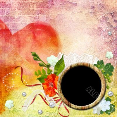 grunge textured background with framework and flowers.