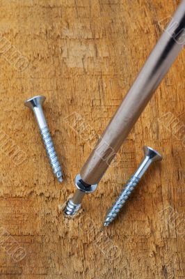 screwing a screw into wood