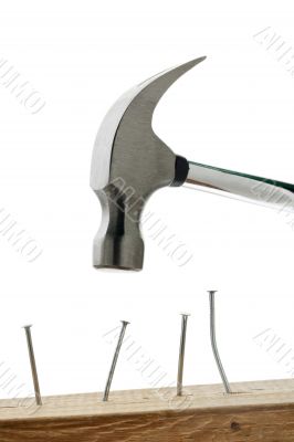 hammer and nails on white