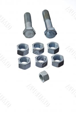 screws and nuts on white background