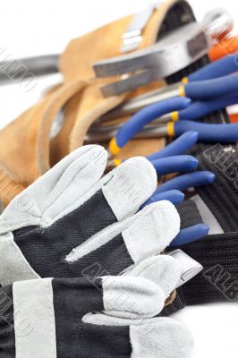 construction tools and gloves