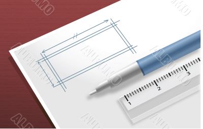 white pad with ball pen and ruler vector image