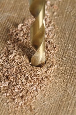 drilling a hole in piece wood