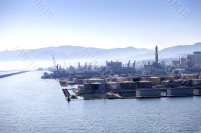 Panorama of the Genova port in Italy.