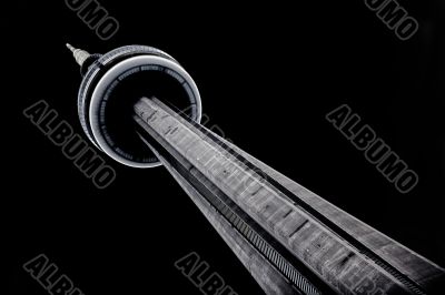 low angle shot of cn tower at night