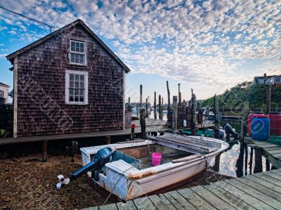 fishing house with boat