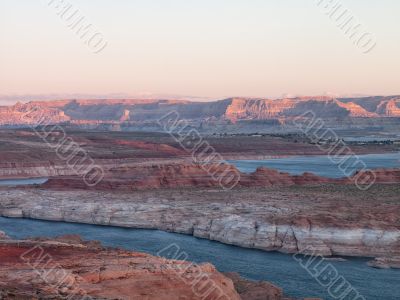 mountain range and river at lake mead