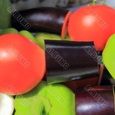 Red green and violet raw vegetable