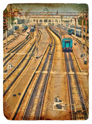  Old postcard. Old Railway Station. 