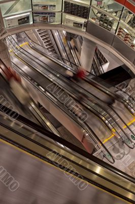 view of escalators at shopping mall